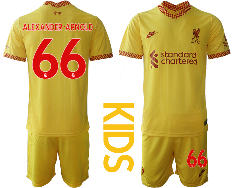 Youth 2021-2022 Club Liverpool Second away yellow #66 Soccer Jersey